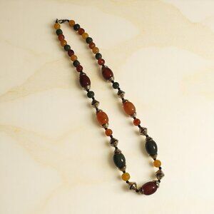 Vintage Multicolor Beaded Necklace Gold Tone Lobster Clasp Tribal Inspired